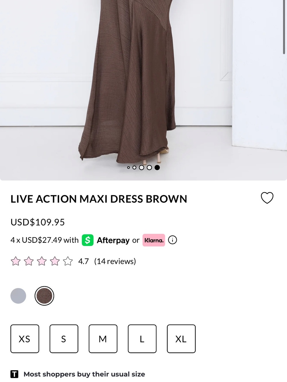 Hello Molly- LIVE ACTION MAXI DRESS BROWN- size Large - Picture 5 of 5